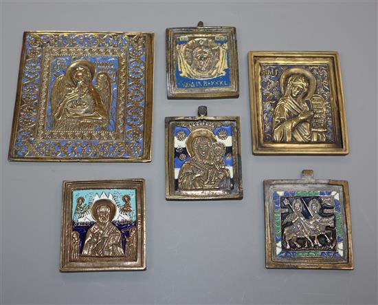 Six 19th century Russian brass and enamel icons